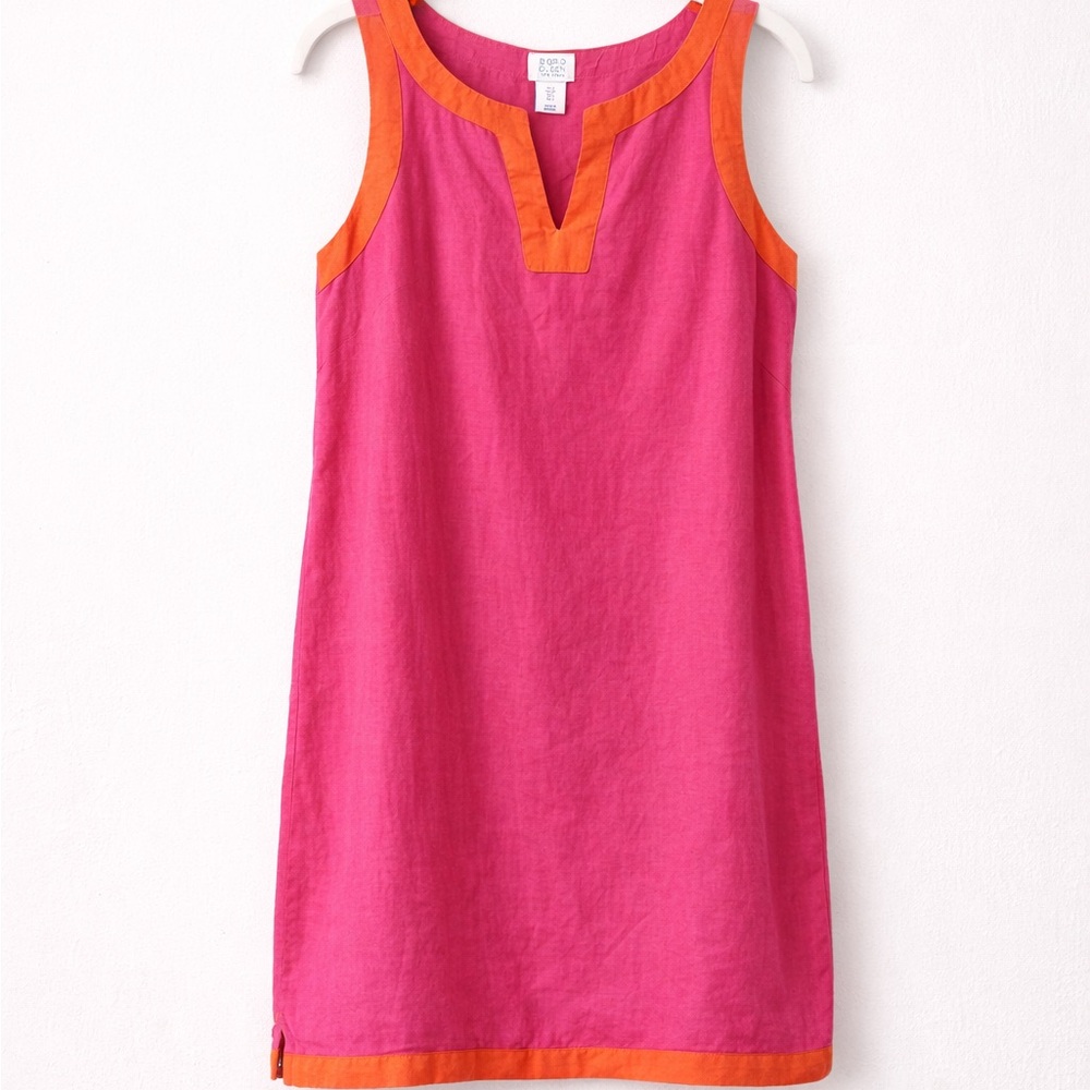 Sigrid Olsen 100% Linen Shift Dress Pink Orange Coastal Preppy Mini Size S